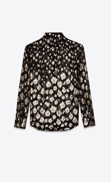 SAINT LAURENT Klassische Hemden Damen Klassische Hemdbluse aus schwarz-gold-silberner Lamé-Seide mit Blumenprint b_V4